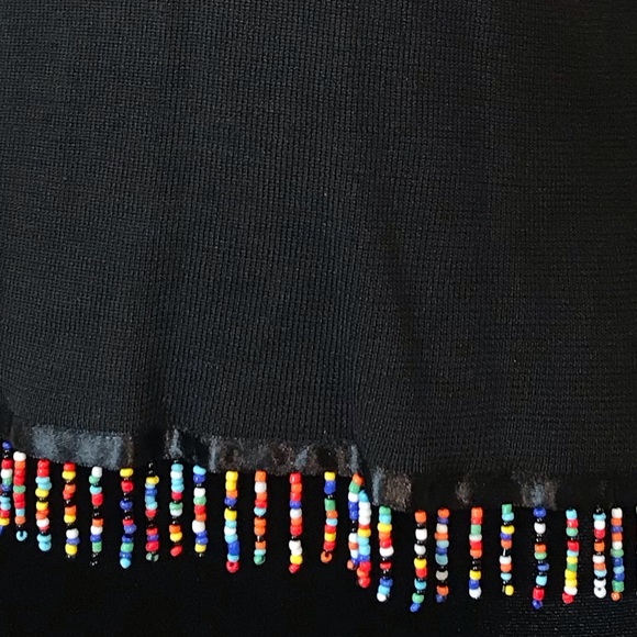 Joseph A Silk Black V-Neck Pull-over Top with Bead Fringe Size M - Picture 6 of 8